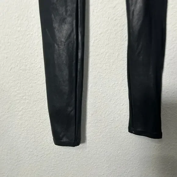Spanx Women's Faux Leather Leggings Black Shaping Contour Waistband Size XS